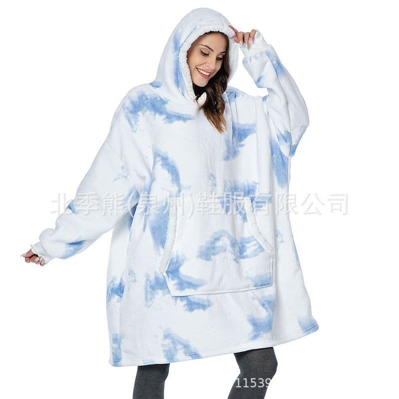 image-Flannel Hoodie Blanket Nightgown - Wearable Blanket with Pockets