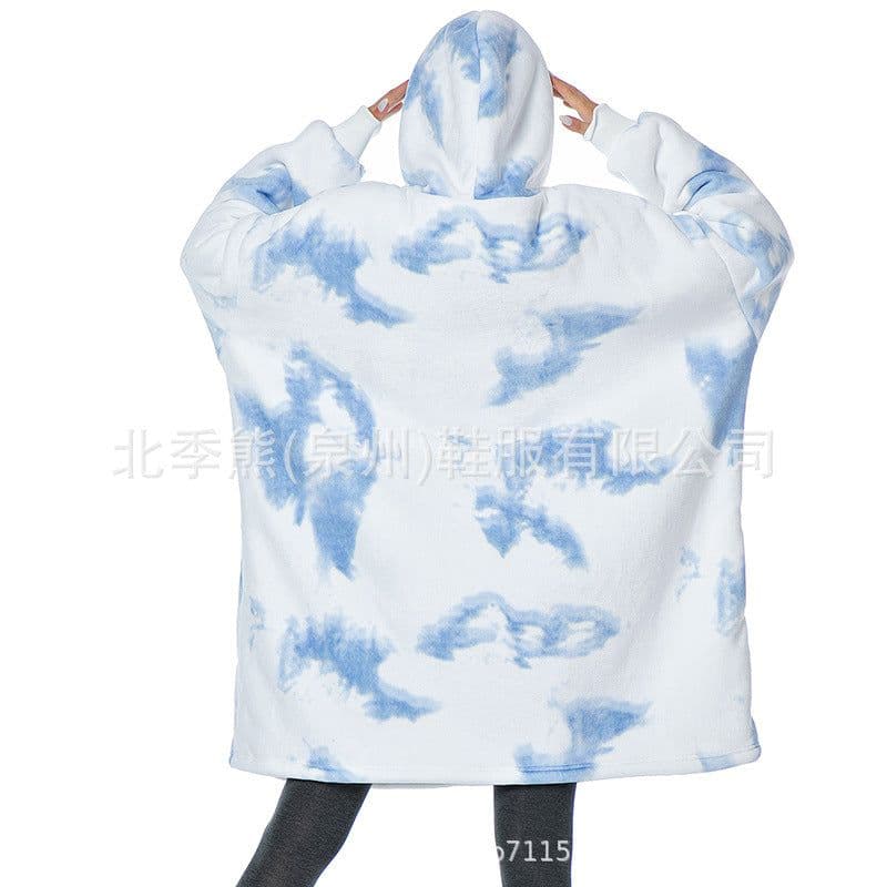 image-Flannel Hoodie Blanket Nightgown - Wearable Blanket with Pockets