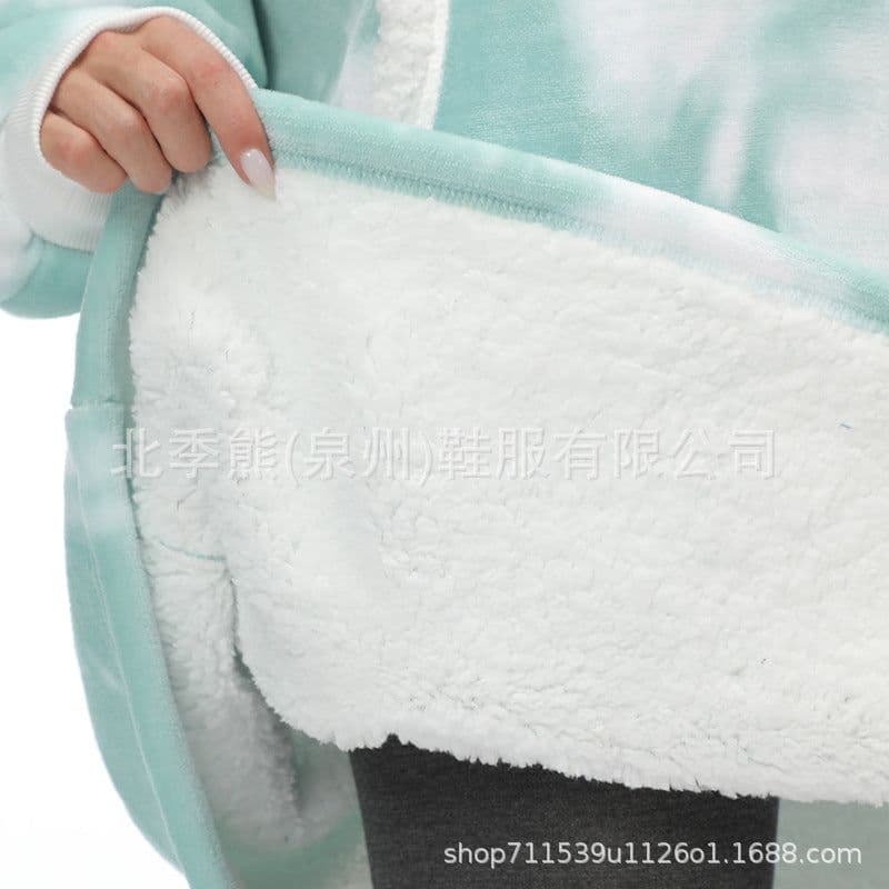 image-Flannel Hoodie Blanket Nightgown - Wearable Blanket with Pockets
