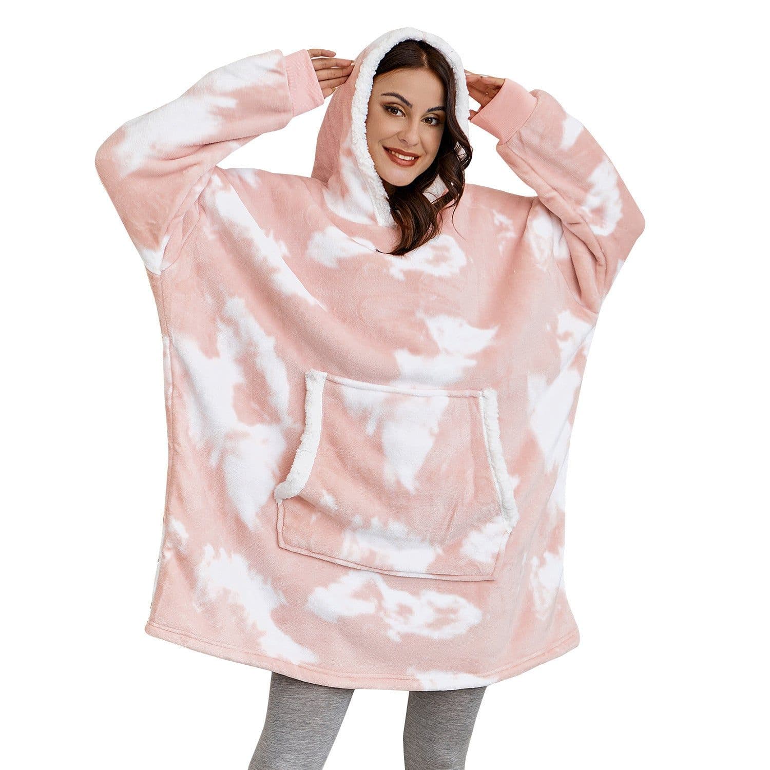 image-Flannel Hoodie Blanket Nightgown - Wearable Blanket with Pockets