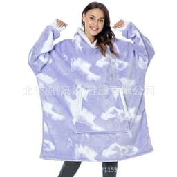 image-Flannel Hoodie Blanket Nightgown - Wearable Blanket with Pockets