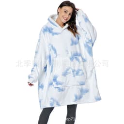 image-Flannel Hoodie Blanket Nightgown - Wearable Blanket with Pockets