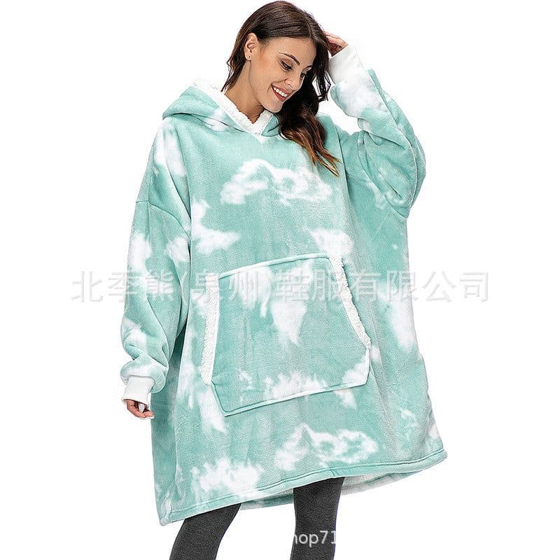 image-Flannel Hoodie Blanket Nightgown - Wearable Blanket with Pockets