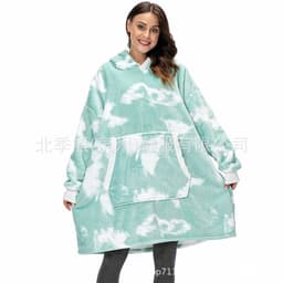 image-Flannel Hoodie Blanket Nightgown - Wearable Blanket with Pockets