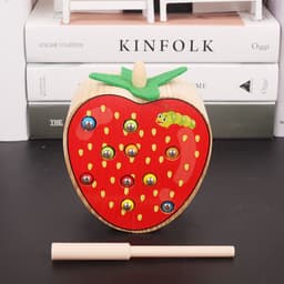 image-Top Cow Wooden Magnetic Fruit Catching Game Toy Ages 1-4 Years