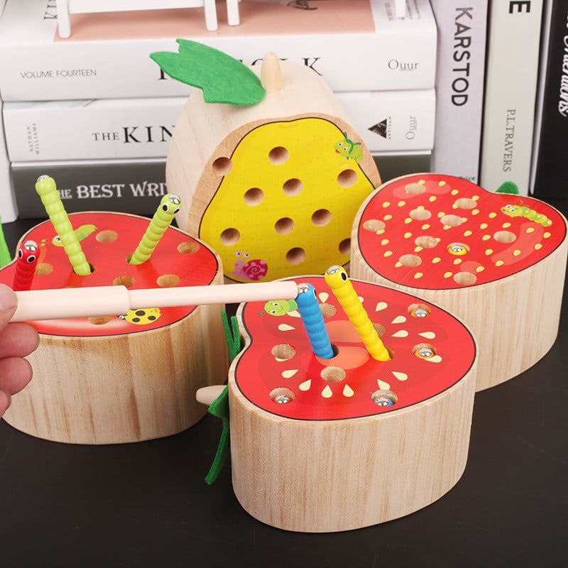 image-Top Cow Wooden Magnetic Fruit Catching Game Toy Ages 1-4 Years