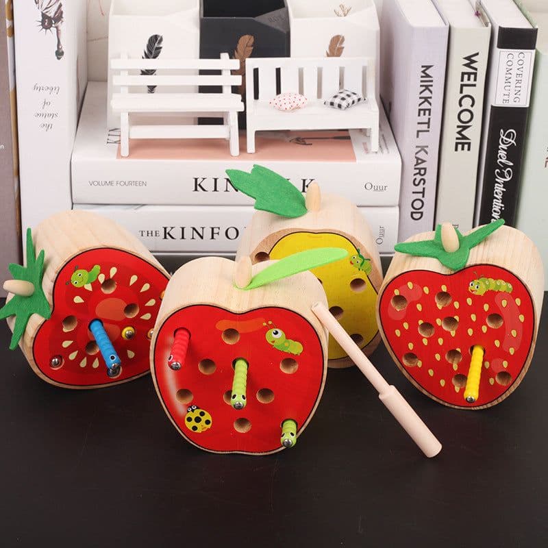 image-Top Cow Wooden Magnetic Fruit Catching Game Toy Ages 1-4 Years