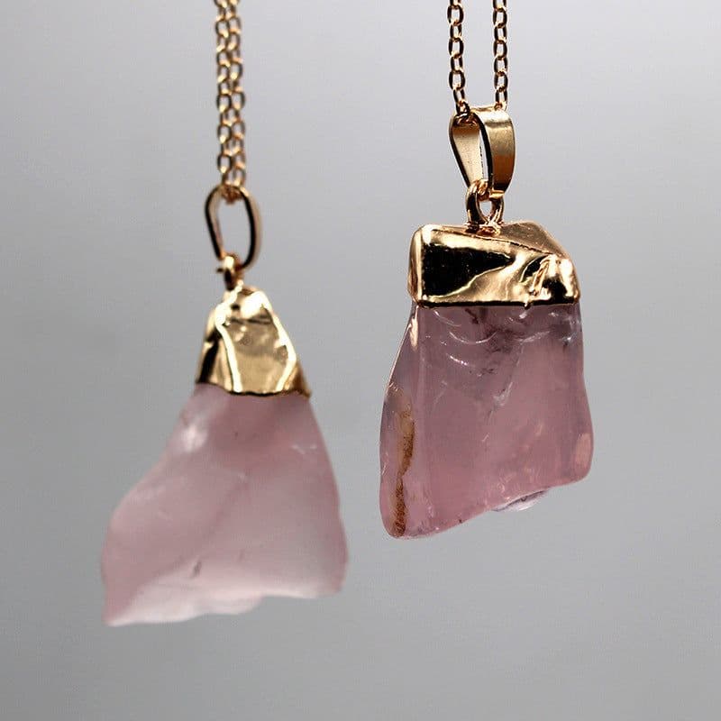 image-Natural Crystal Rough Stone Gold Plated Birthstone Pendant Necklace