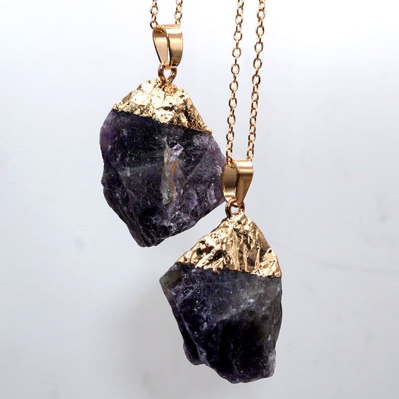 image-Natural Crystal Rough Stone Gold Plated Birthstone Pendant Necklace