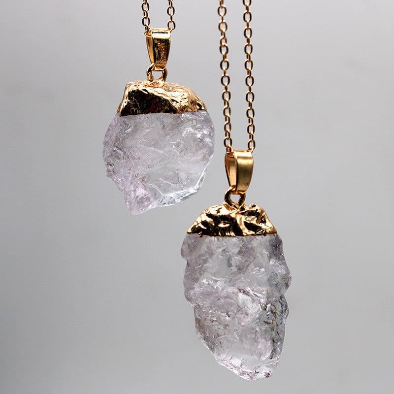 image-Natural Crystal Rough Stone Gold Plated Birthstone Pendant Necklace