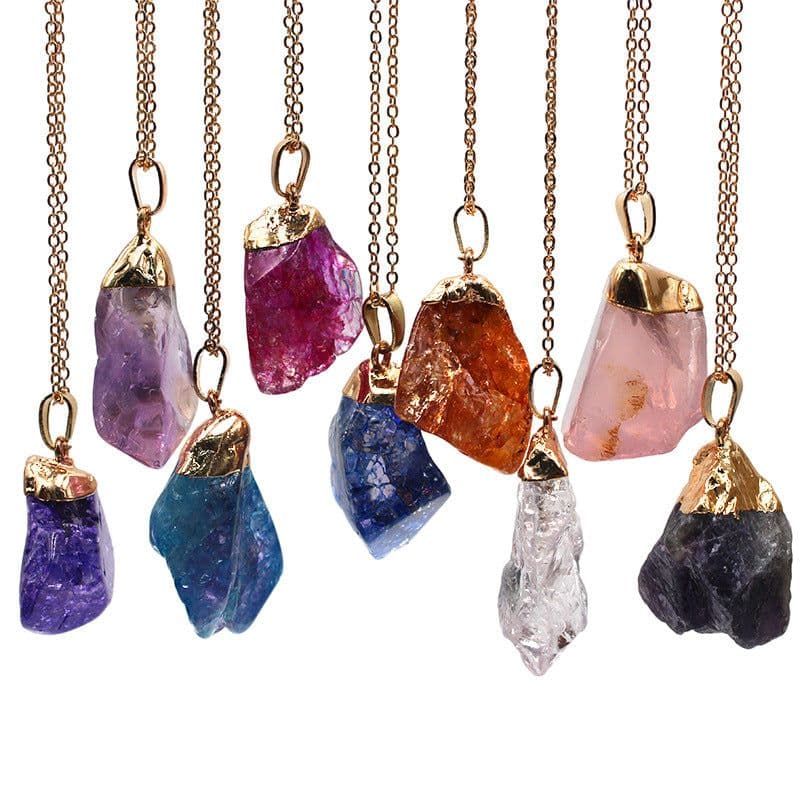 image-Natural Crystal Rough Stone Gold Plated Birthstone Pendant Necklace