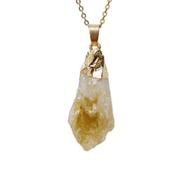 image-Natural Crystal Rough Stone Gold Plated Birthstone Pendant Necklace