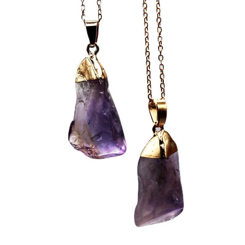 image-Natural Crystal Rough Stone Gold Plated Birthstone Pendant Necklace