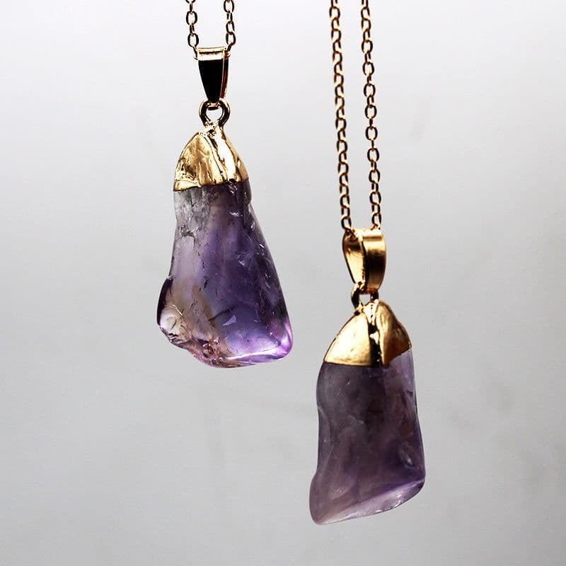 image-Natural Crystal Rough Stone Gold Plated Birthstone Pendant Necklace