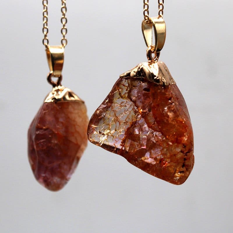 image-Natural Crystal Rough Stone Gold Plated Birthstone Pendant Necklace