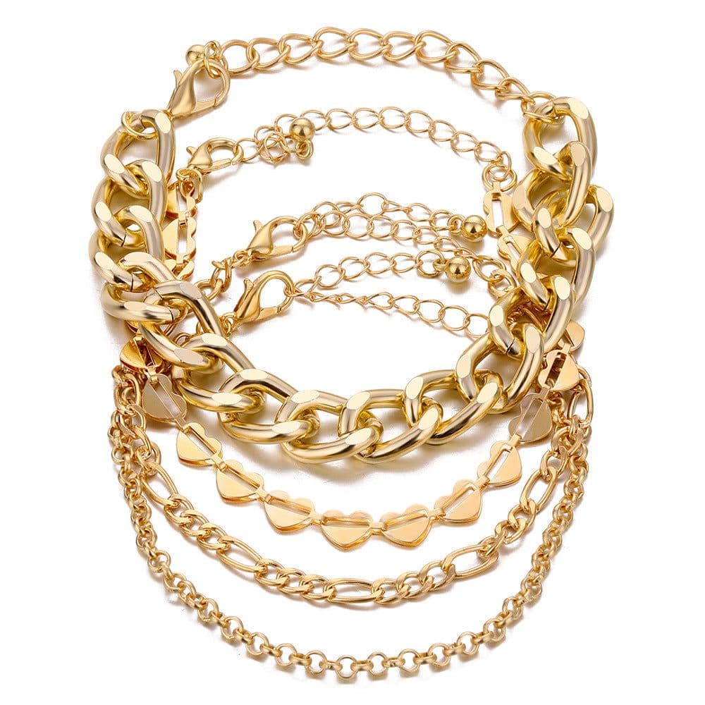 image-Korean Multi-Layer Tassel Hollow Heart Metal Bracelet 4-Piece Set