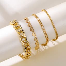 image-Korean Multi-Layer Tassel Hollow Heart Metal Bracelet 4-Piece Set