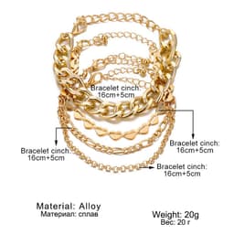 image-Korean Multi-Layer Tassel Hollow Heart Metal Bracelet 4-Piece Set