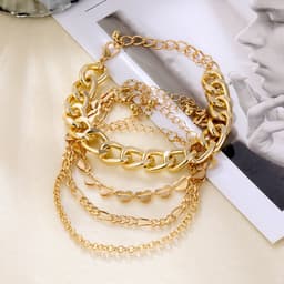 image-Korean Multi-Layer Tassel Hollow Heart Metal Bracelet 4-Piece Set