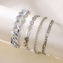 image-Korean Multi-Layer Tassel Hollow Heart Metal Bracelet 4-Piece Set