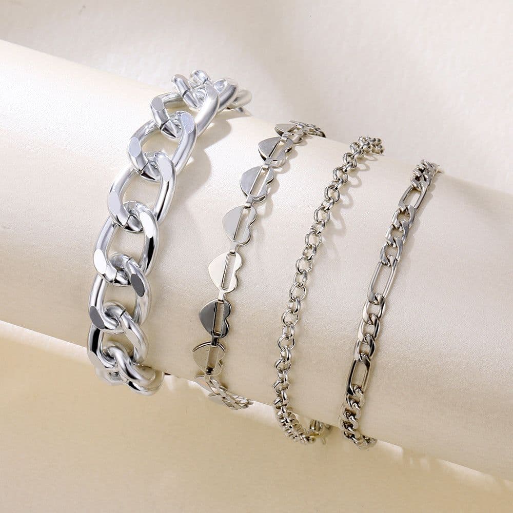 image-Korean Multi-Layer Tassel Hollow Heart Metal Bracelet 4-Piece Set