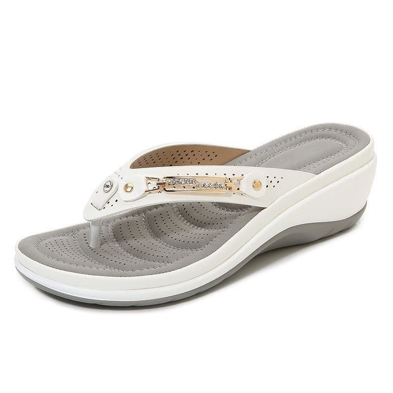image-Women's Wedge Sandals with Metal Buckle Summer Casual Beach Shoes