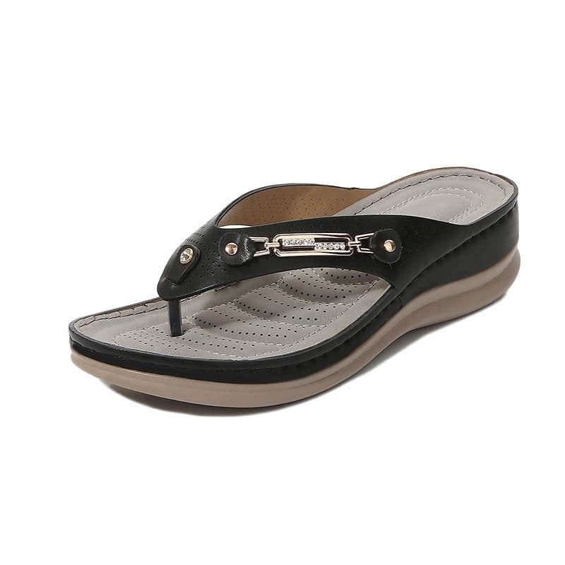 image-Women's Wedge Sandals with Metal Buckle Summer Casual Beach Shoes