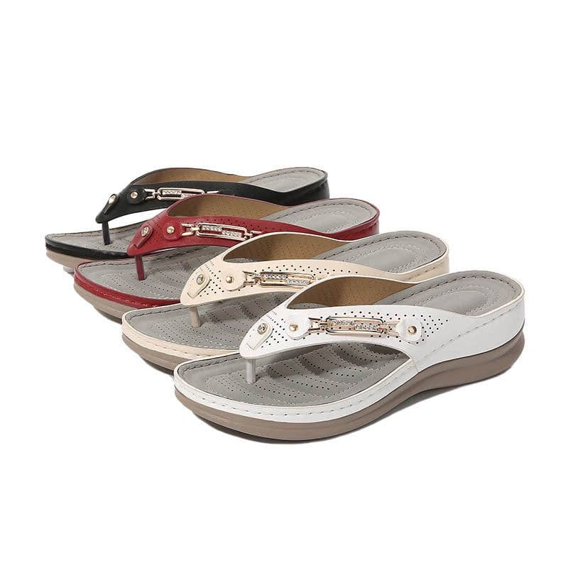 image-Women's Wedge Sandals with Metal Buckle Summer Casual Beach Shoes