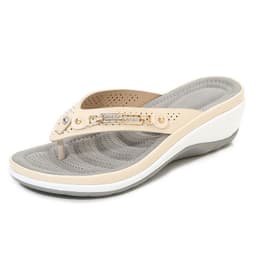 image-Women's Wedge Sandals with Metal Buckle Summer Casual Beach Shoes