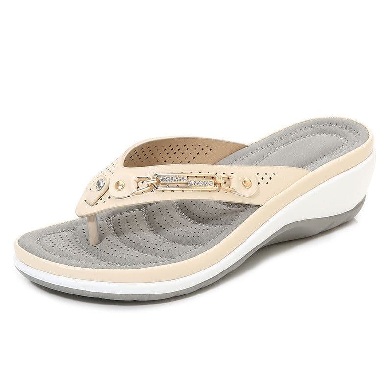 image-Women's Wedge Sandals with Metal Buckle Summer Casual Beach Shoes