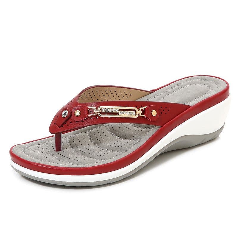 image-Women's Wedge Sandals with Metal Buckle Summer Casual Beach Shoes