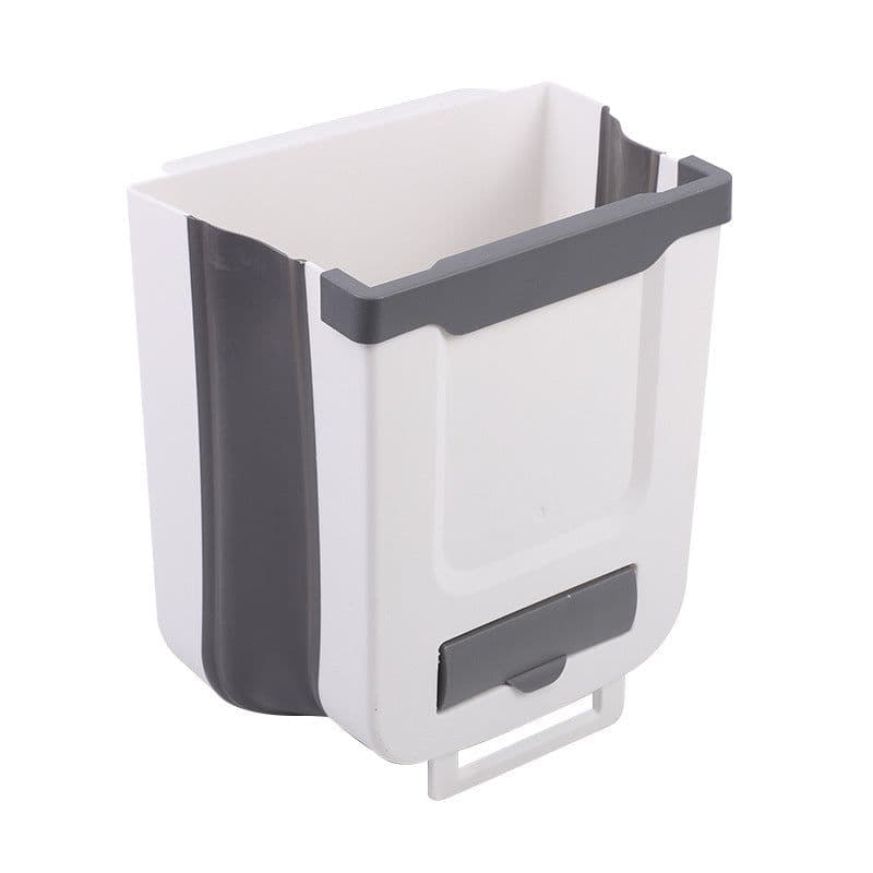 image-Wall Mounted Folding Kitchen Trash Can with Push Open Lid White