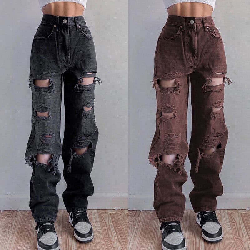 image-Ladies Ripped Straight Loose Jeans