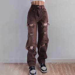 image-Ladies Ripped Straight Loose Jeans