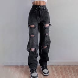 image-Ladies Ripped Straight Loose Jeans