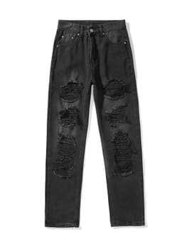 image-Ladies Ripped Straight Loose Jeans