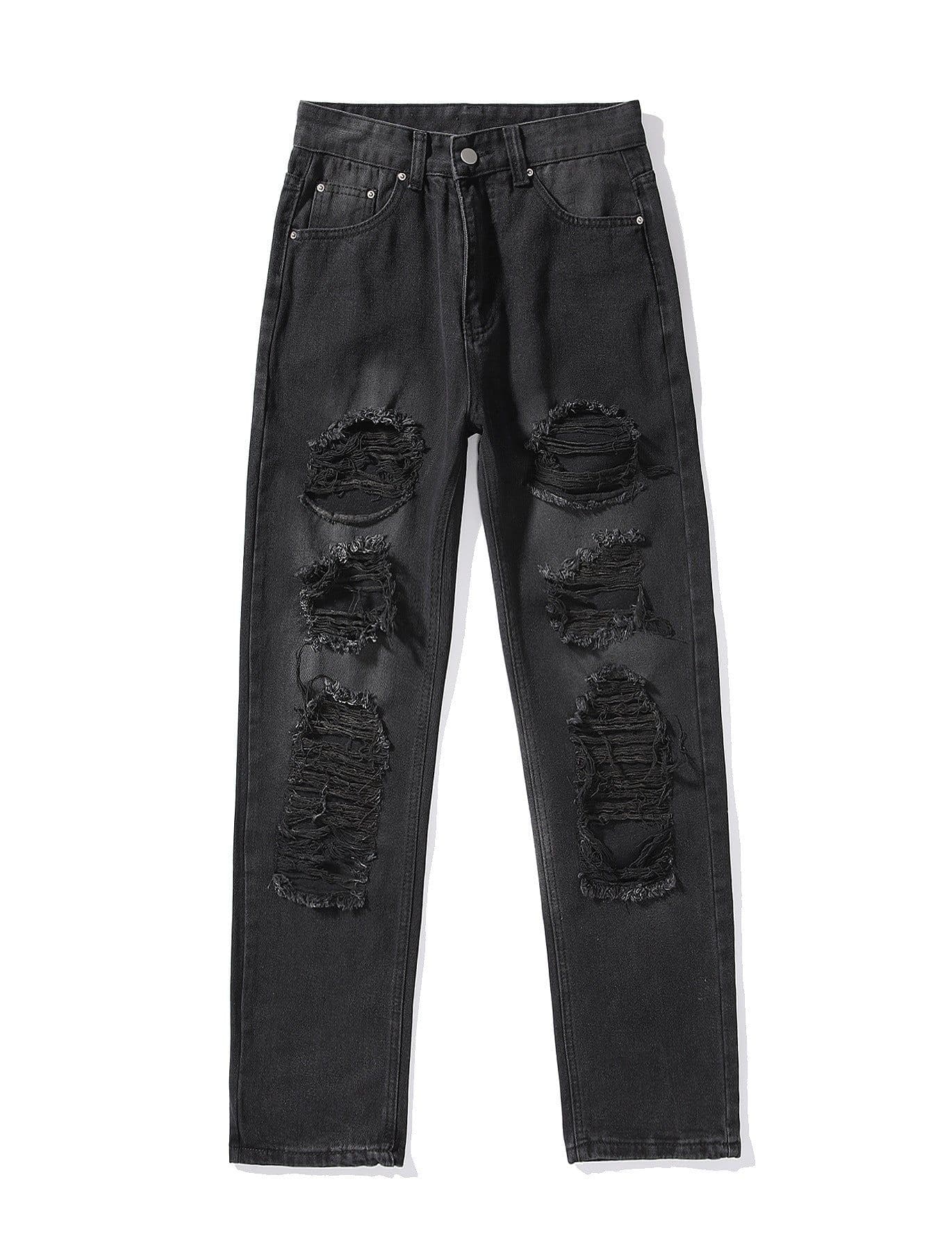 image-Ladies Ripped Straight Loose Jeans