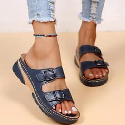 image-Women's Large Size Wedge Heel Sandals with Rhinestone Detail