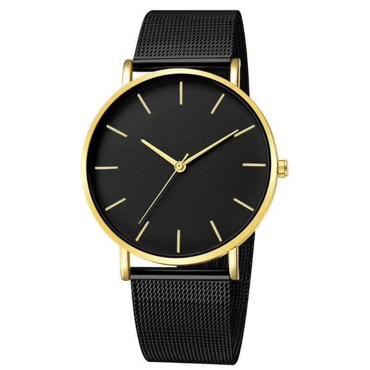 image-Unisex Quartz Watch 40mm Mesh Belt Gold Black Dial 305