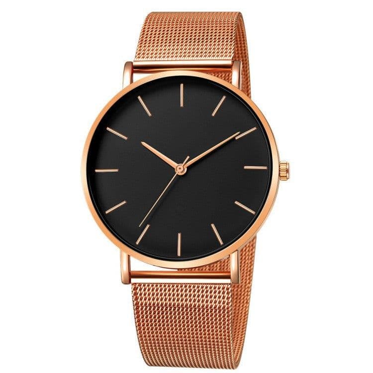 image-Unisex Quartz Watch 40mm Mesh Belt Gold Black Dial 305