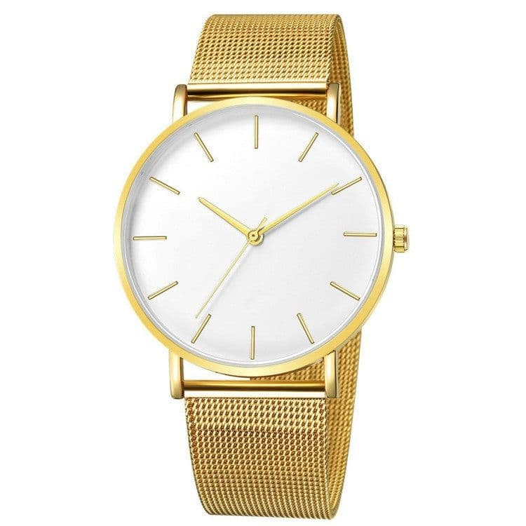 image-Unisex Quartz Watch 40mm Mesh Belt Gold Black Dial 305