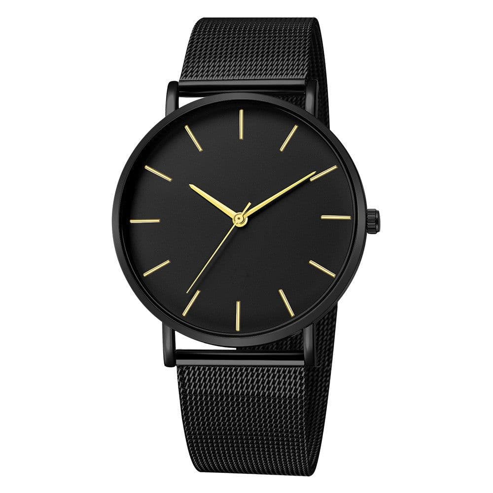 image-Unisex Quartz Watch 40mm Mesh Belt Gold Black Dial 305