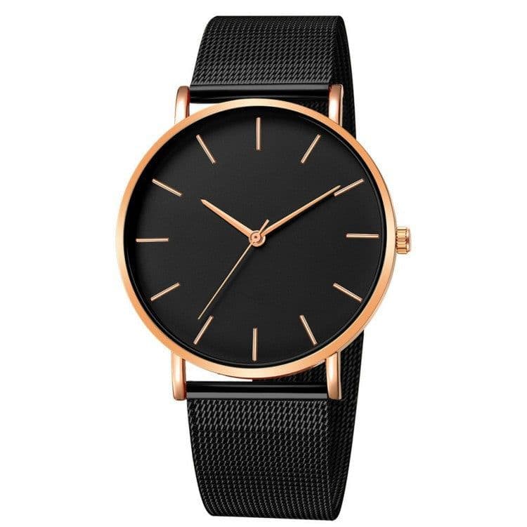 image-Unisex Quartz Watch 40mm Mesh Belt Gold Black Dial 305