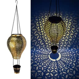 image-Solar Garden Light Iron Hollow Lantern Hot Air Balloon Outdoor
