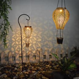 image-Solar Garden Light Iron Hollow Lantern Hot Air Balloon Outdoor