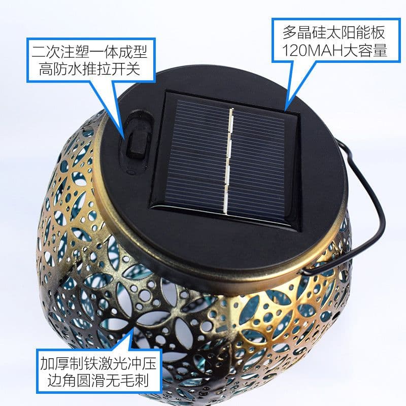 image-Solar Garden Light Iron Hollow Lantern Hot Air Balloon Outdoor