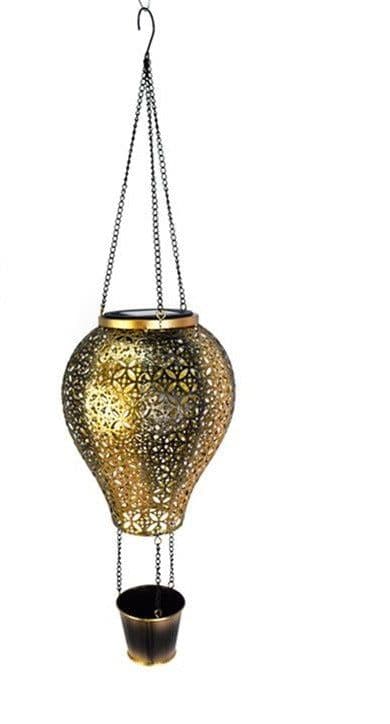image-Solar Garden Light Iron Hollow Lantern Hot Air Balloon Outdoor