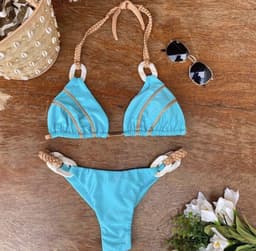 image-Women's Solid Color Strap Bikini Swimsuit with Chest Pad