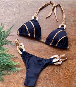 image-Women's Solid Color Strap Bikini Swimsuit with Chest Pad