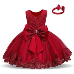 image-Baby Princess Dress Lace Bow Tutu Light Pink Photography Dress